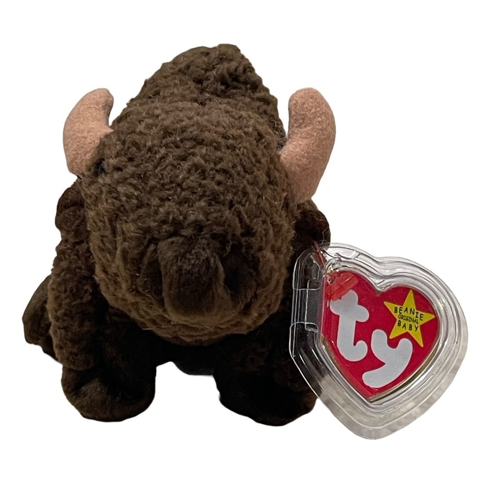 Retired ROAM 1998 Ty Beanie Baby Brown Bison Plush Toy! Tag errors.